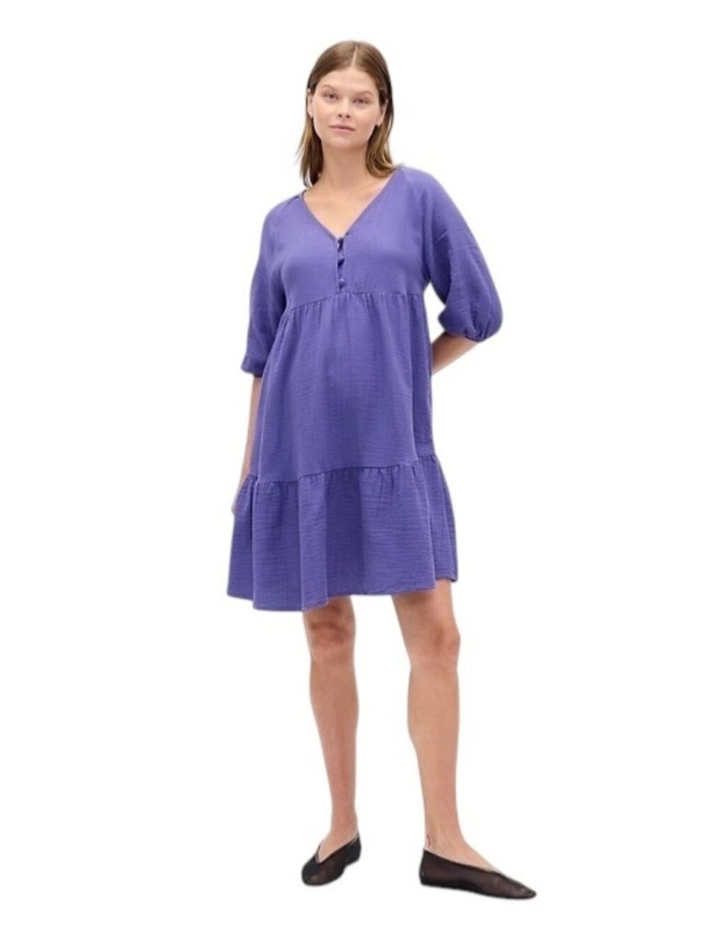 Gap Maternity Easy Gauze Midi Tiered Dress Purple Size L Summer Spring Beach